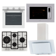 Комплект Krona Духовой шкаф Krona BIRNE 60 WH, Варочная панель Krona RITTER 67/60 WH, Встраиваемая микроволновая печь Krona LAUNE 60 WH K, Вытяжка Krona LIVA 600 WHITE SENSOR
